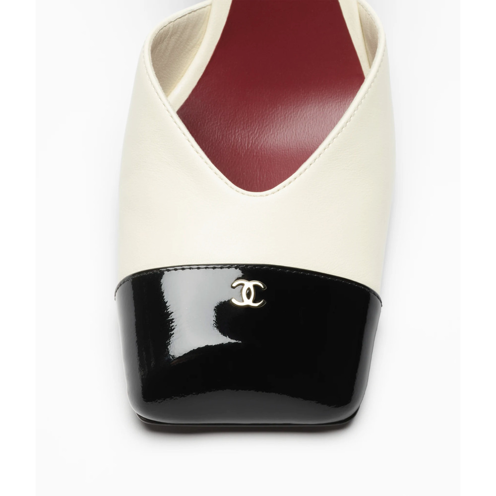 Chanel 26S Blazy Ivory Black Square Toe Sling CC Slingback Block Heel Pump 40 - Picture 12 of 16